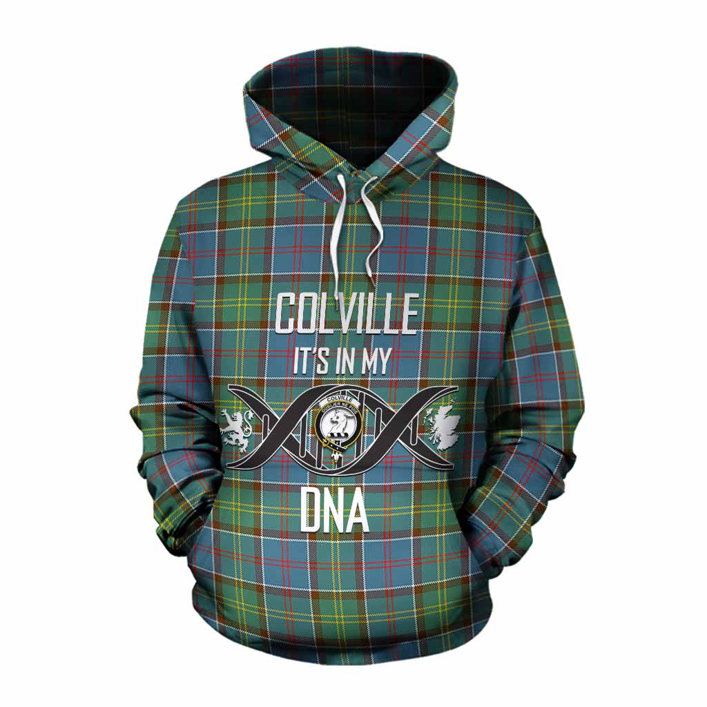 Tartan Vibes Clothing Colville Tartan Cotton Hoodie with Family Crest DNA In Me Style