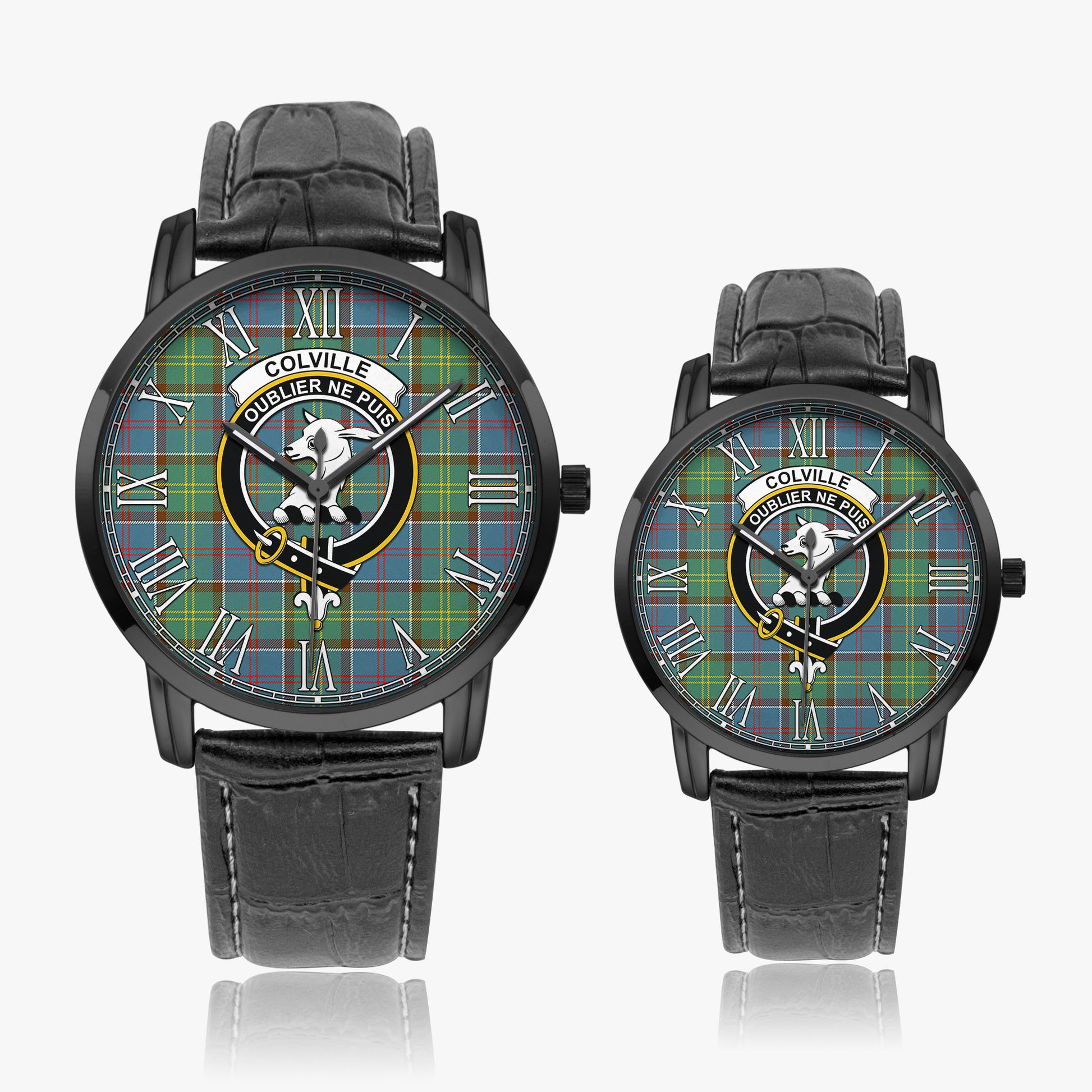 Colville Tartan Family Crest Leather Strap Quartz Watch - Tartanvibesclothing