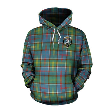 Colville Tartan Cotton Hoodie with Family Crest Celtic Skull Style