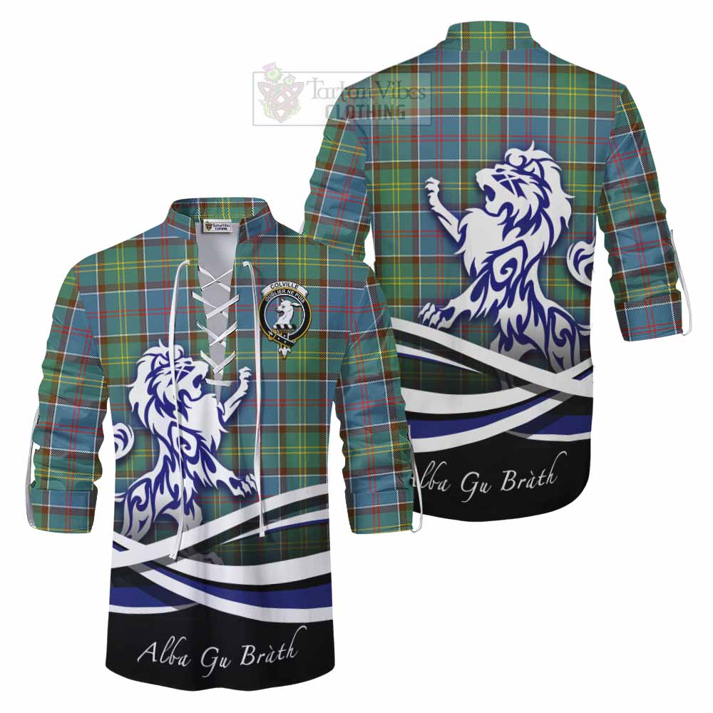 Tartan Vibes Clothing Colville Tartan Ghillie Kilt Shirt with Alba Gu Brath Regal Lion Emblem