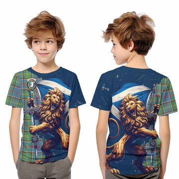 Colville Tartan Family Crest Kid T-Shirt with Scottish Majestic Lion