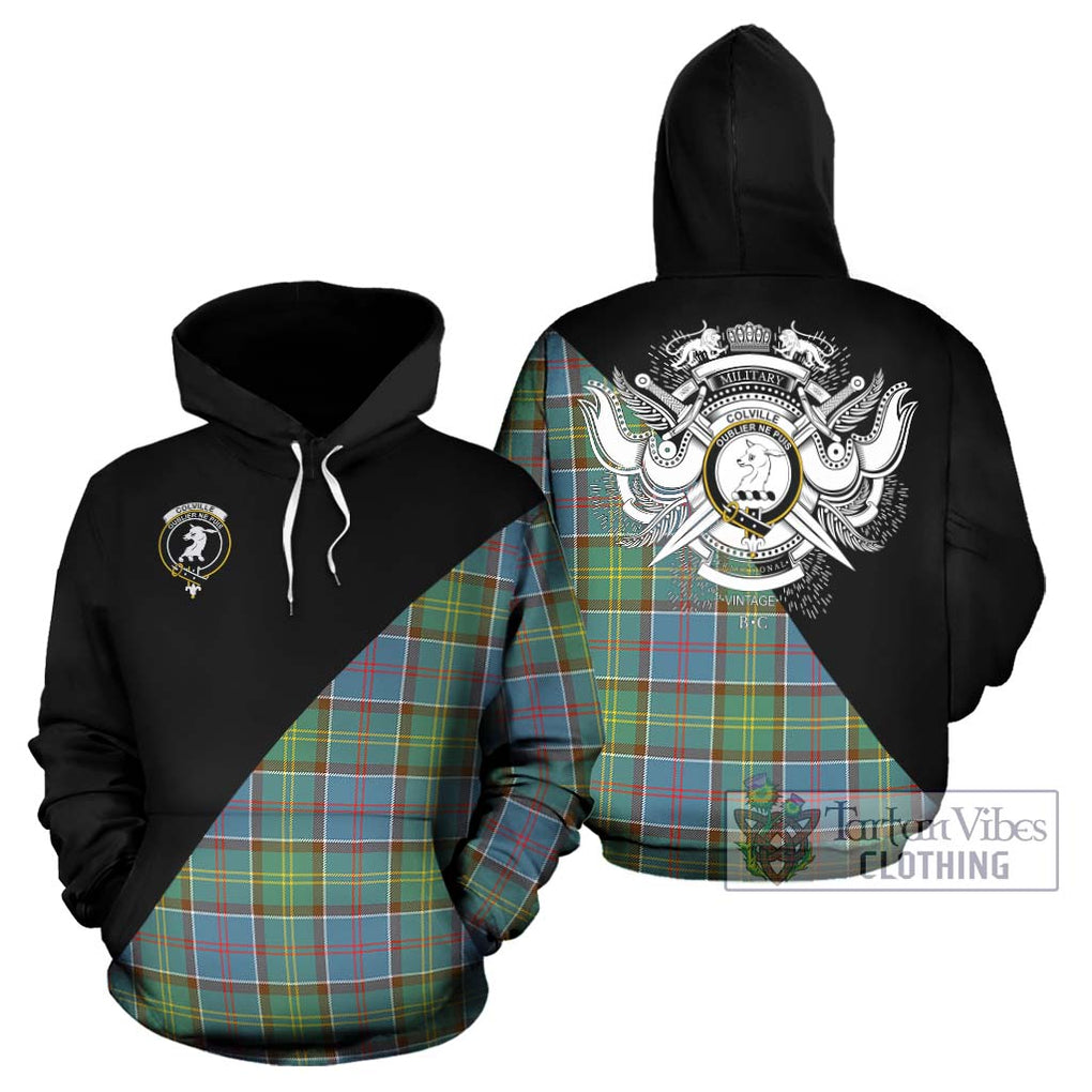 Colville Tartan Hoodie with Family Crest and Military Logo Style Zip Hoodie - Tartanvibesclothing Shop