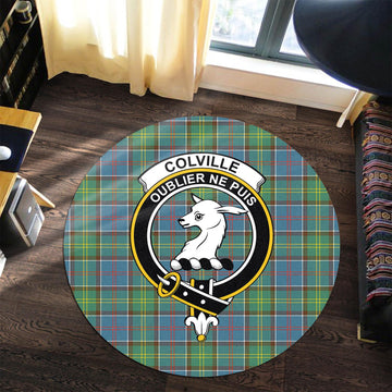 Colville Tartan Round Rug with Family Crest