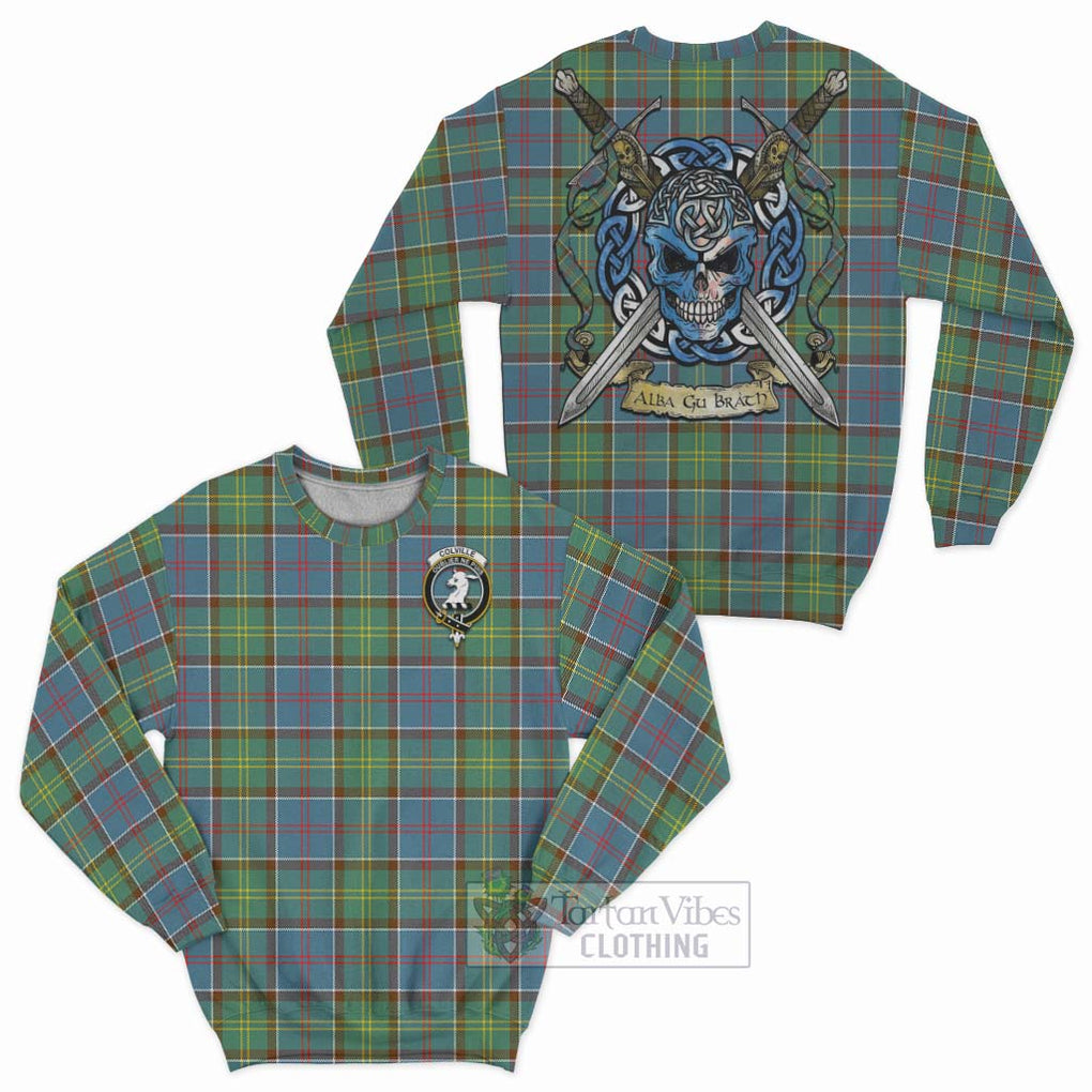 Tartan Vibes Clothing Colville Tartan Sweatshirt with Family Crest Celtic Skull Style