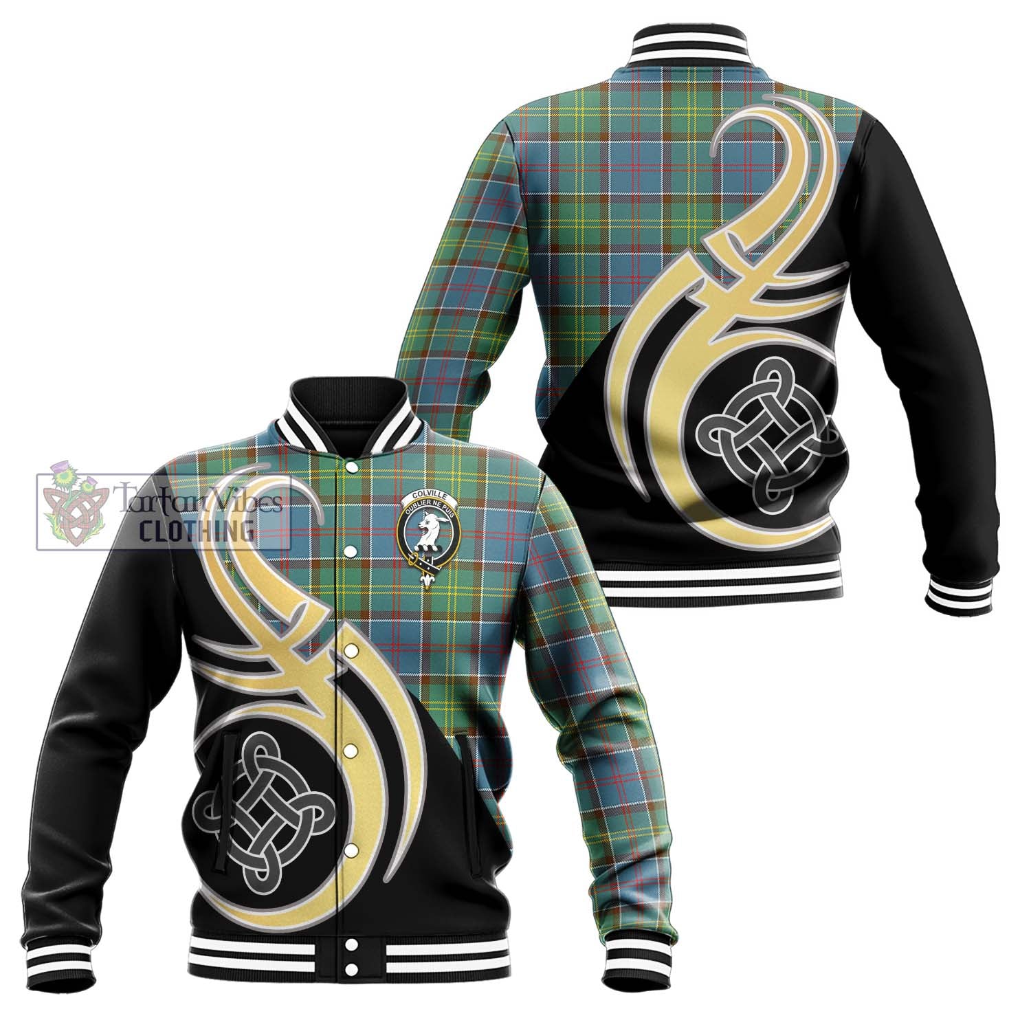 Colville Tartan Baseball Jacket with Family Crest and Celtic Symbol Style Unisex - Tartan Vibes Clothing