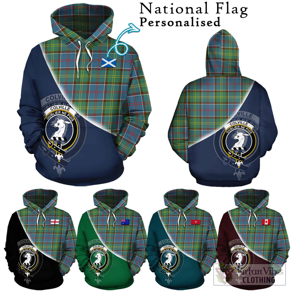 Colville Tartan Hoodie with Personalised National Flag and Family Crest Half Style Zip Hoodie - Tartanvibesclothing Shop