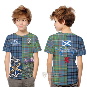 Colville Tartan Kid T-Shirt Happy St. Andrew's Day Half Tartan Style