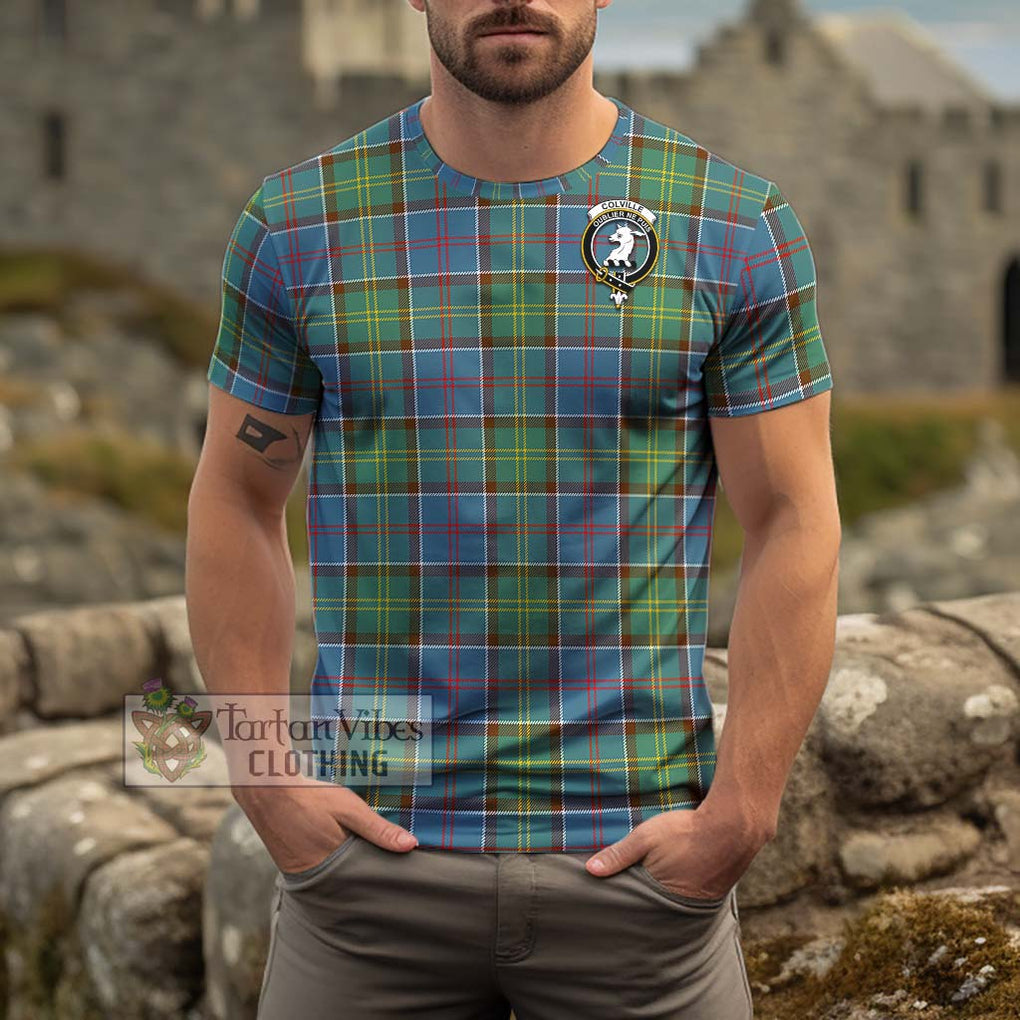 Colville Tartan Cotton T-Shirt with Family Crest Men's Shirt - Tartanvibesclothing Shop