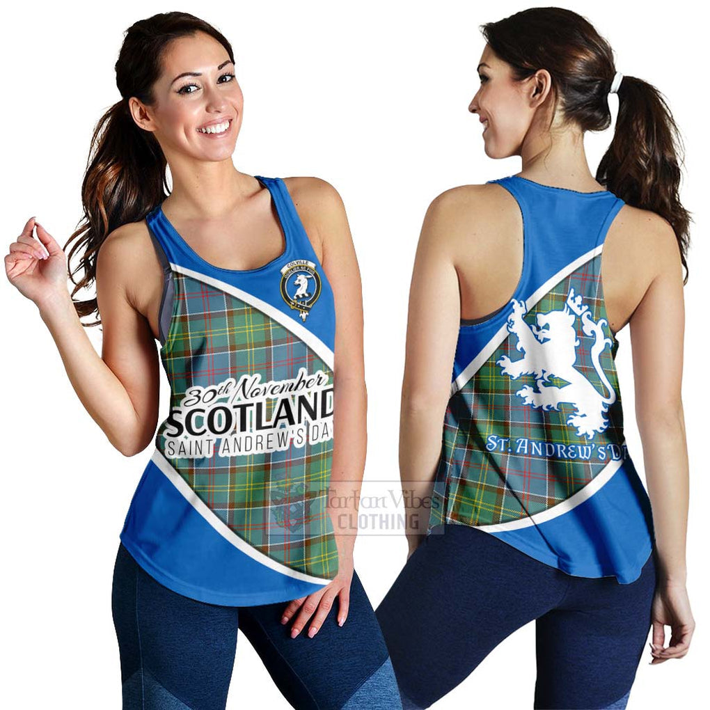 Tartan Vibes Clothing Colville Family Crest Tartan Women's Racerback Tanks Celebrate Saint Andrew's Day in Style