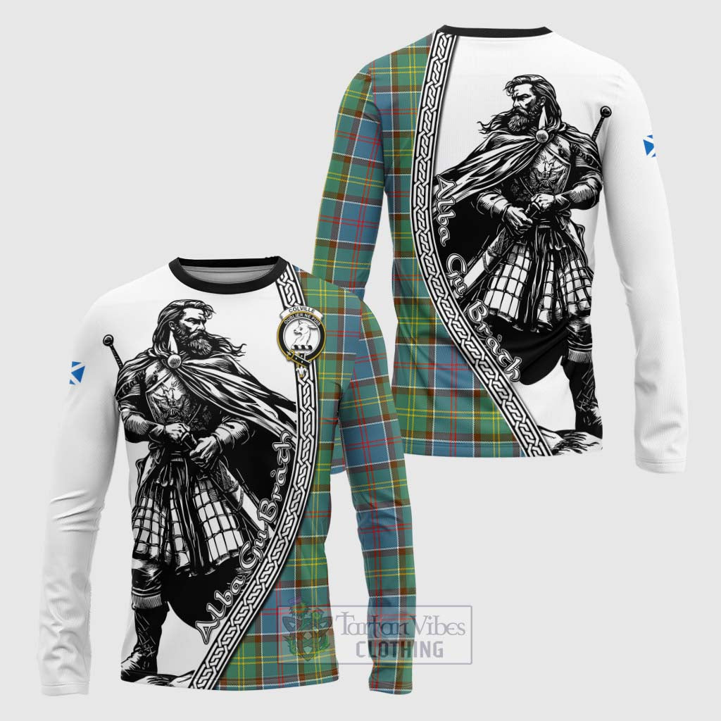 Tartan Vibes Clothing Colville Tartan Clan Crest Long Sleeve T-Shirt with Highlander Warrior Celtic Style