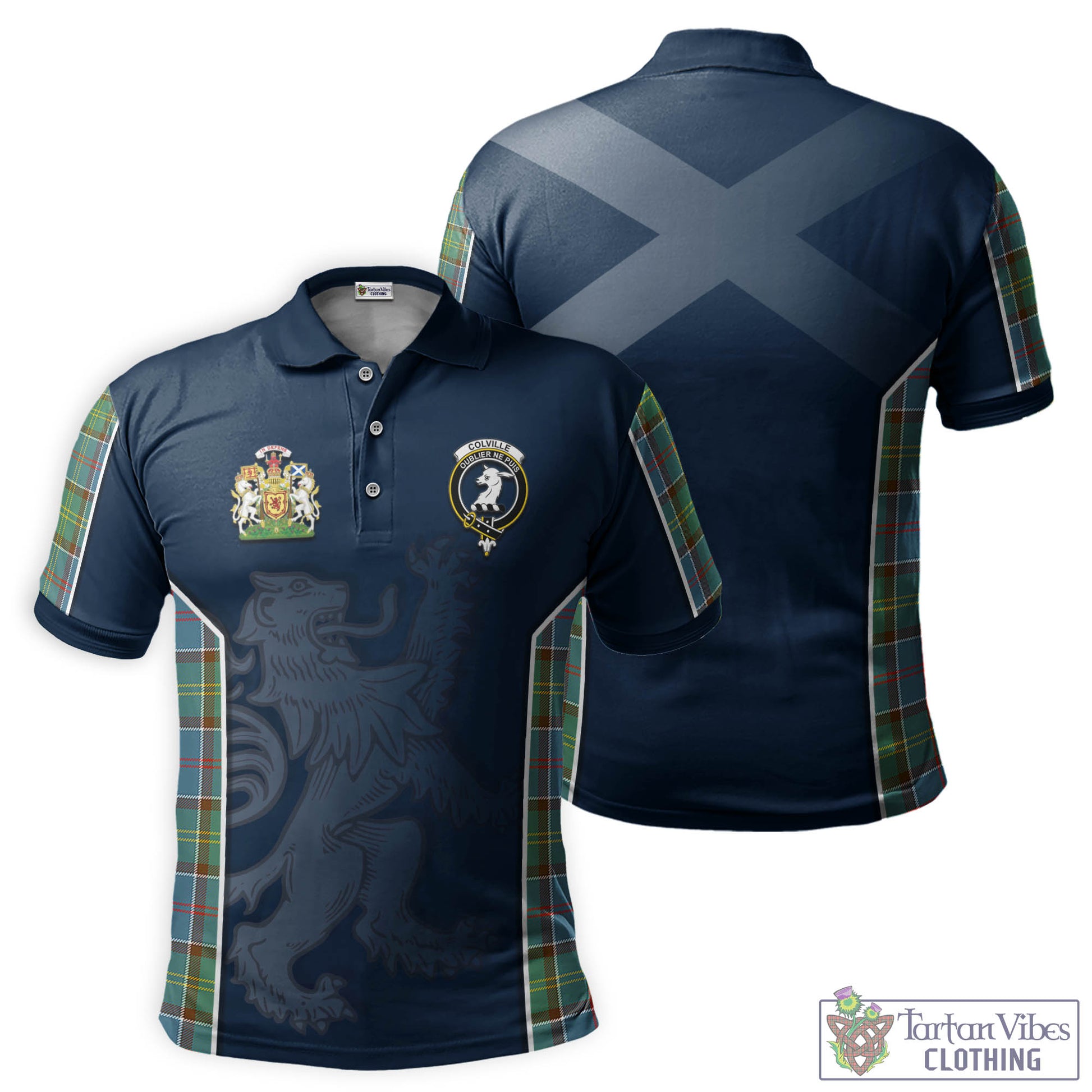 Tartan Vibes Clothing Colville Tartan Men's Polo Shirt with Family Crest and Lion Rampant Vibes Sport Style