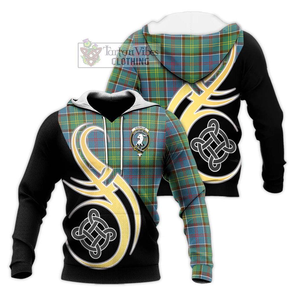 Colville Tartan Knitted Hoodie with Family Crest and Celtic Symbol Style Unisex Knitted Pullover Hoodie - Tartan Vibes Clothing