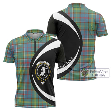 Colville Tartan Zipper Polo Shirt with Family Crest Circle Style