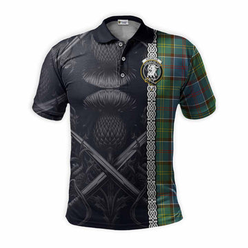 Colville Tartan Polo Shirt with Family Crest Cross Sword Thistle Celtic Vibes