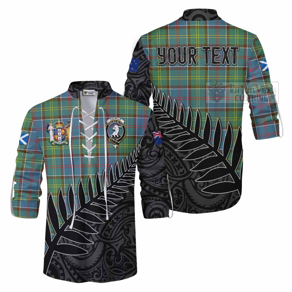 Tartan Vibes Clothing Colville Crest Tartan Ghillie Kilt Shirt with New Zealand Silver Fern Half Style