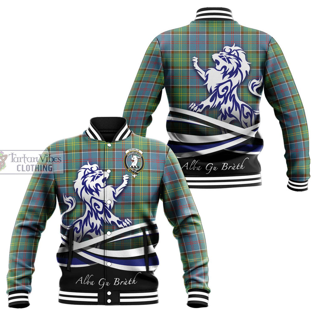 Colville Tartan Baseball Jacket with Alba Gu Brath Regal Lion Emblem Unisex - Tartanvibesclothing Shop