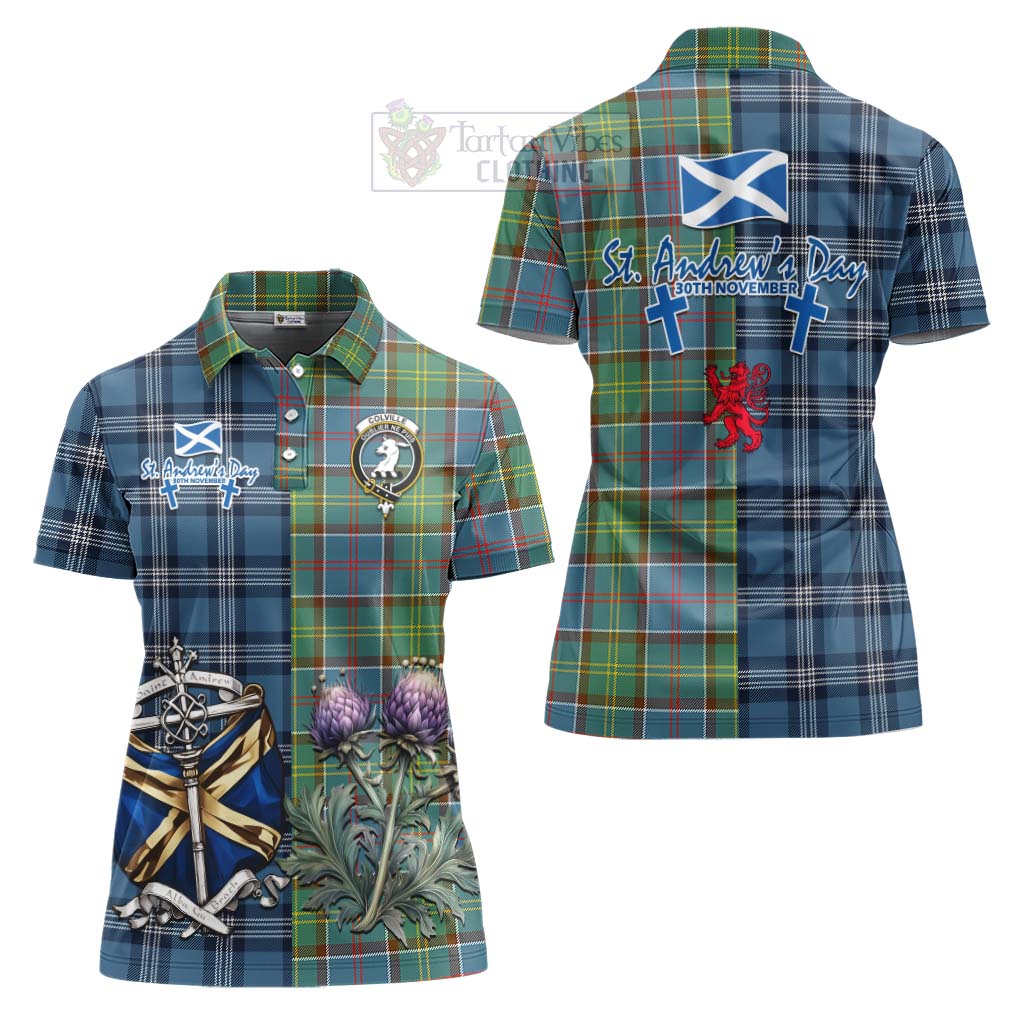 Tartan Vibes Clothing Colville Tartan Women's Polo Shirt Happy St. Andrew's Day Half Tartan Style