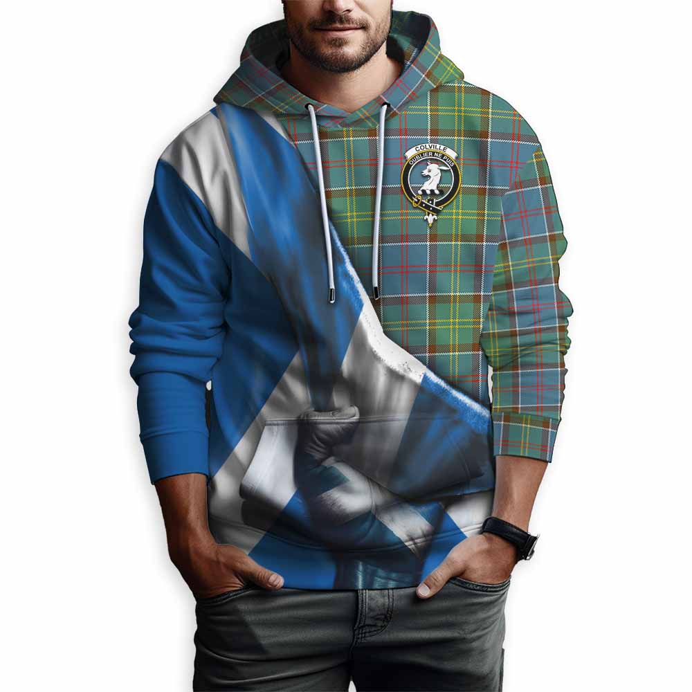 Tartan Vibes Clothing Colville Tartan Hoodie with Family Crest Scotland Patriotic Style