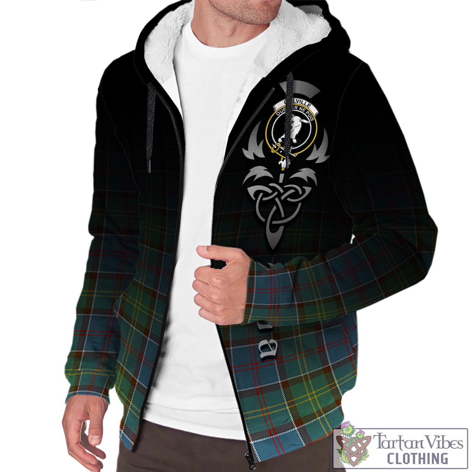 Tartan Vibes Clothing Colville Tartan Sherpa Hoodie Featuring Alba Gu Brath Family Crest Celtic Inspired