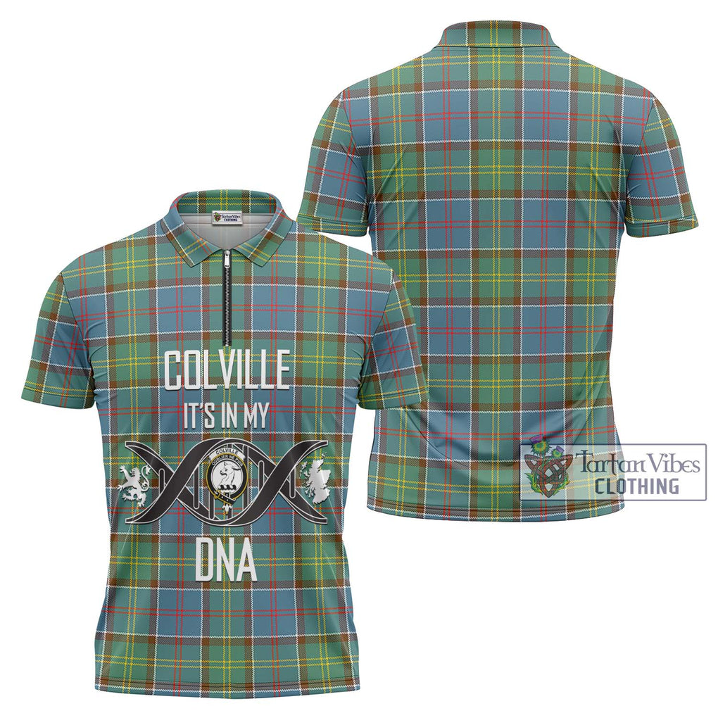 Colville Tartan Zipper Polo Shirt with Family Crest DNA In Me Style Unisex - Tartanvibesclothing Shop