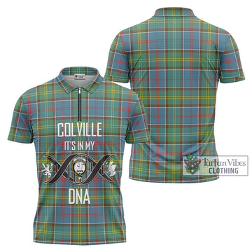 Colville Tartan Zipper Polo Shirt with Family Crest DNA In Me Style