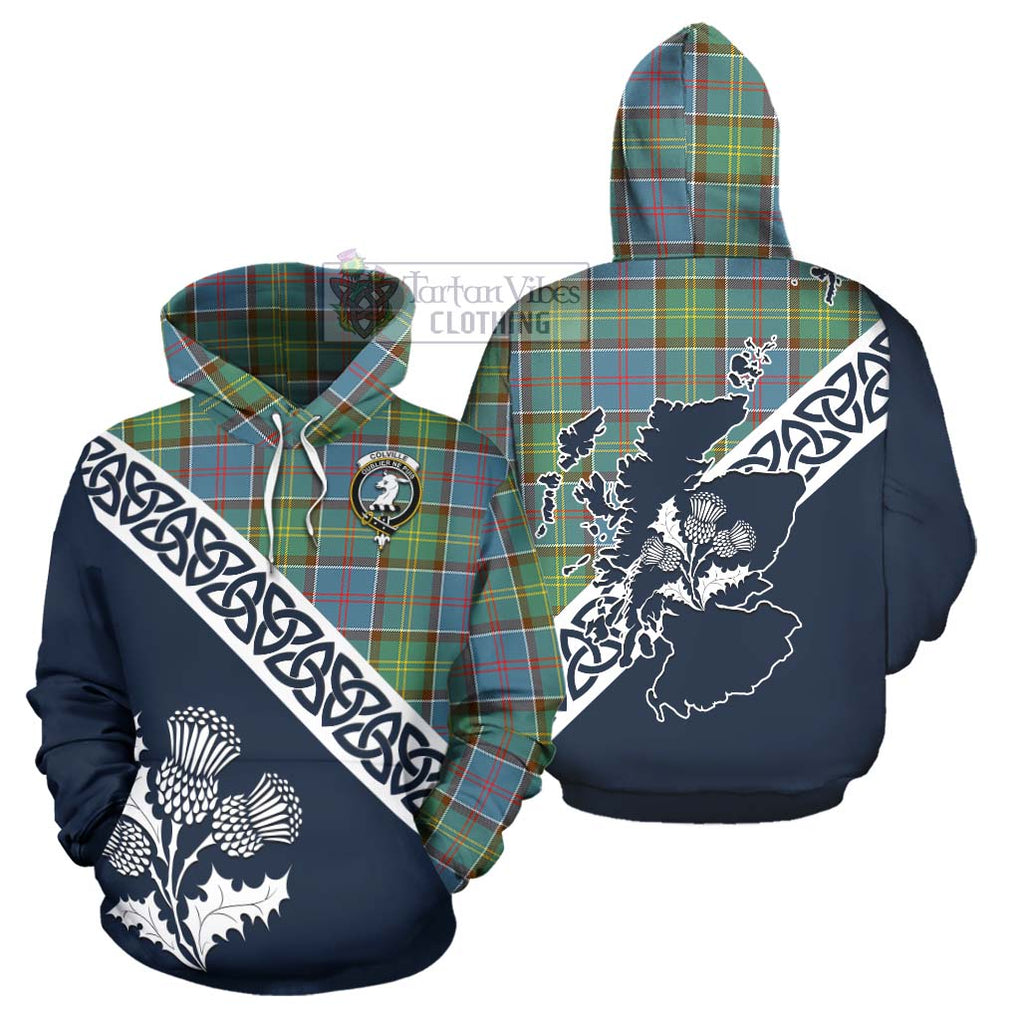 Tartan Vibes Clothing Colville Tartan Hoodie Featuring Thistle and Scotland Map