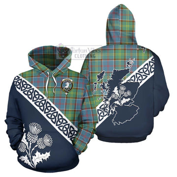 Colville Tartan Hoodie Featuring Thistle and Scotland Map