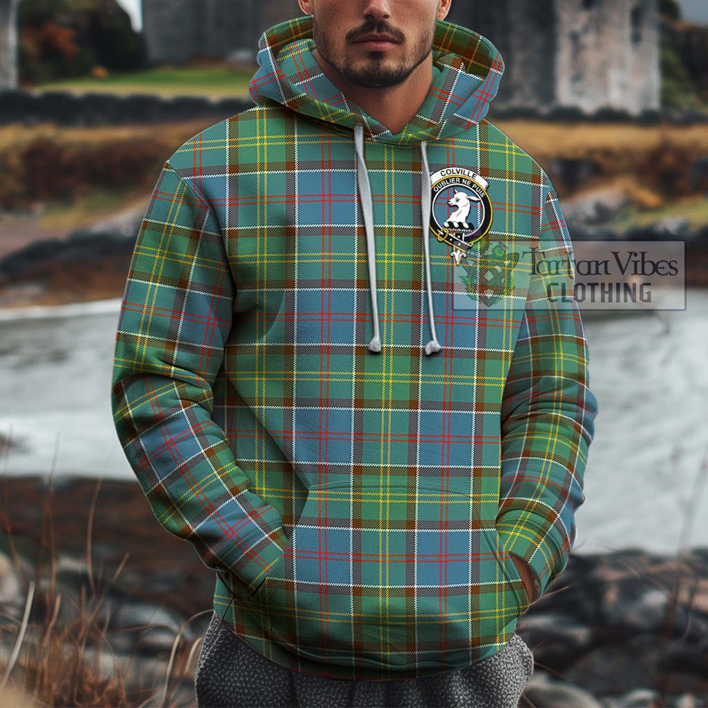 Colville Tartan Cotton Hoodie with Family Crest Pullover Hoodie XS - Tartan Vibes Clothing