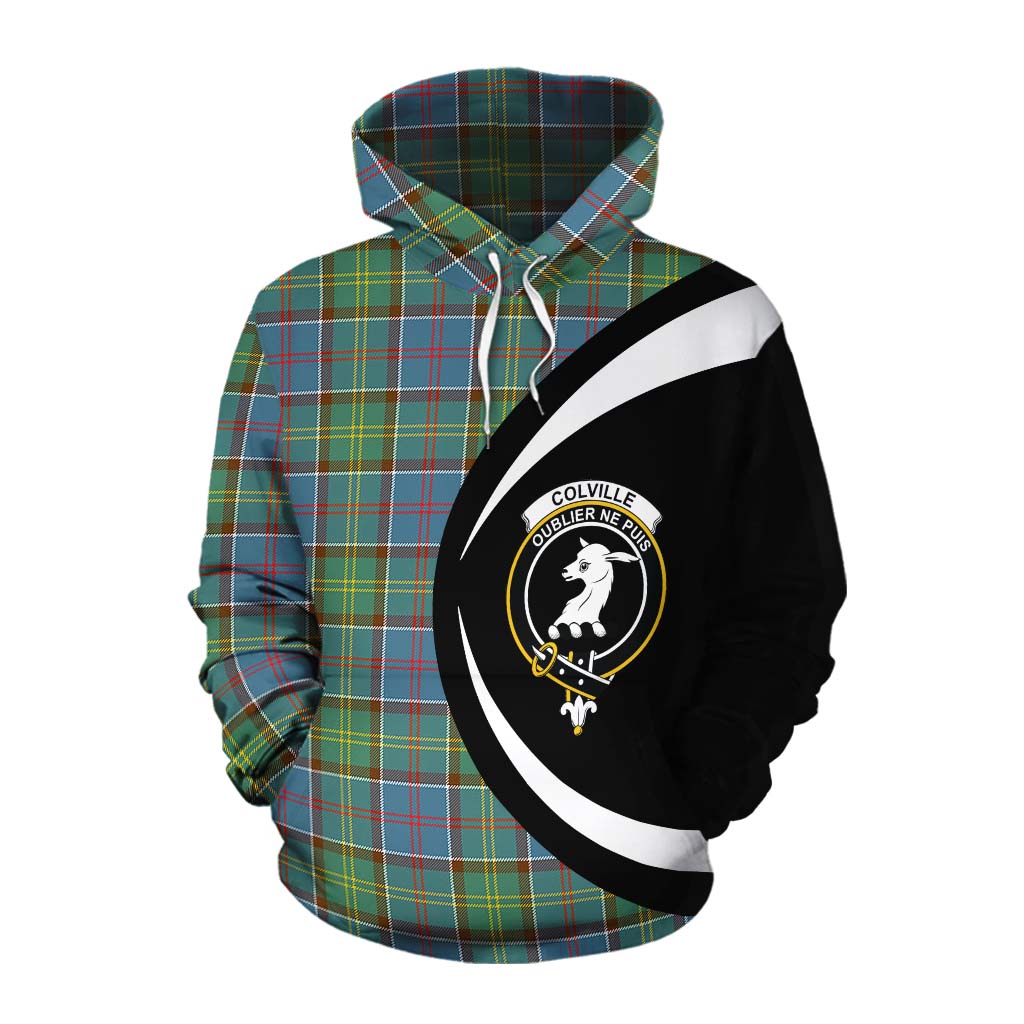 Tartan Vibes Clothing Colville Tartan Cotton Hoodie with Family Crest Circle Style