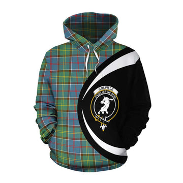 Colville Tartan Cotton Hoodie with Family Crest Circle Style