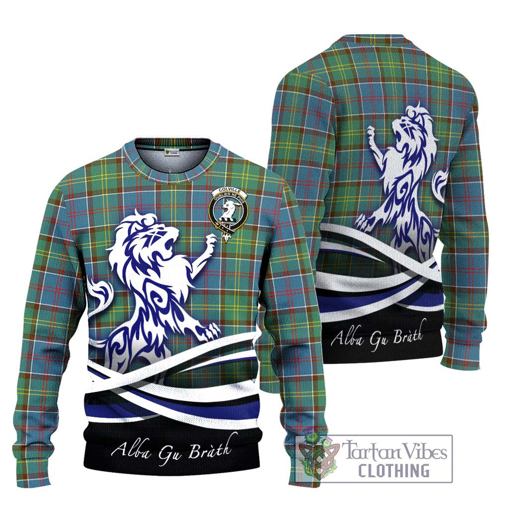 Colville Tartan Knitted Sweater with Alba Gu Brath Regal Lion Emblem Unisex - Tartanvibesclothing Shop