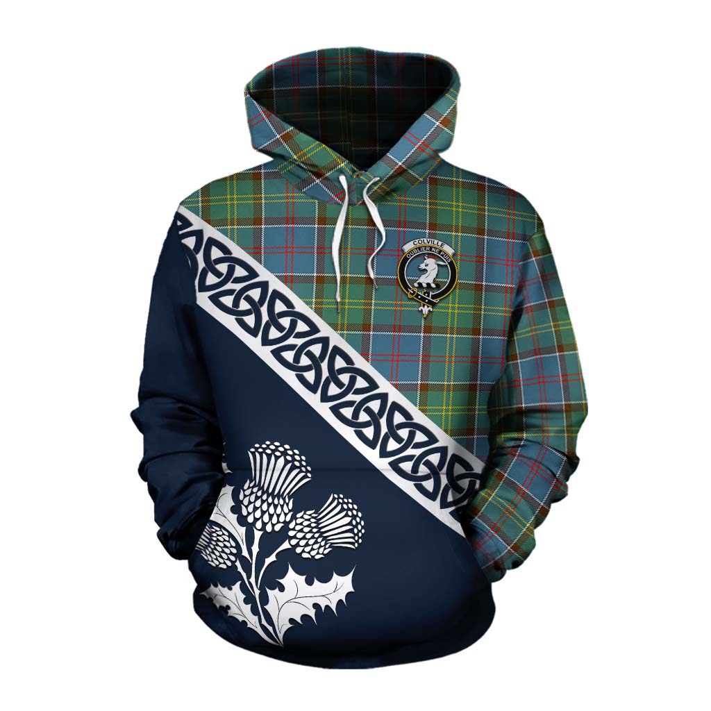 Tartan Vibes Clothing Colville Tartan Cotton Hoodie Featuring Thistle and Scotland Map