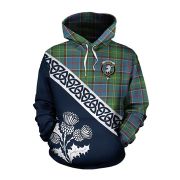 Colville Tartan Cotton Hoodie Featuring Thistle and Scotland Map