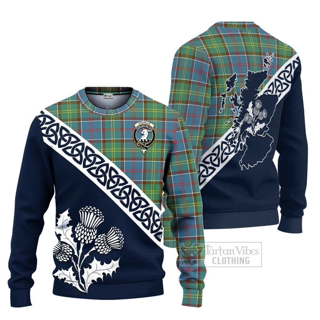 Tartan Vibes Clothing Colville Tartan Knitted Sweater Featuring Thistle and Scotland Map