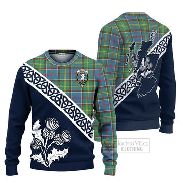 Colville Tartan Ugly Sweater Featuring Thistle and Scotland Map