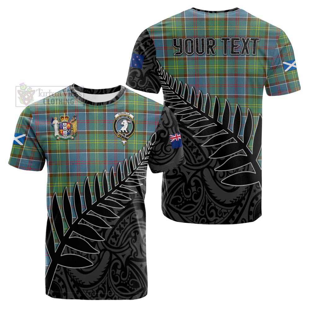 Tartan Vibes Clothing Colville Crest Tartan Cotton T-shirt with New Zealand Silver Fern Half Style