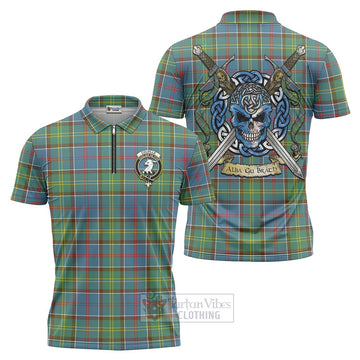 Colville Tartan Zipper Polo Shirt with Family Crest Celtic Skull Style