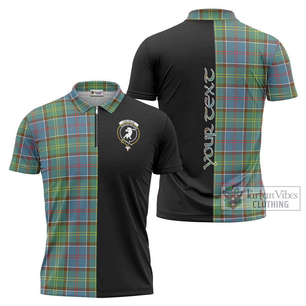 Colville Tartan Zipper Polo Shirt with Family Crest and Half Of Me Style Unisex - Tartanvibesclothing Shop