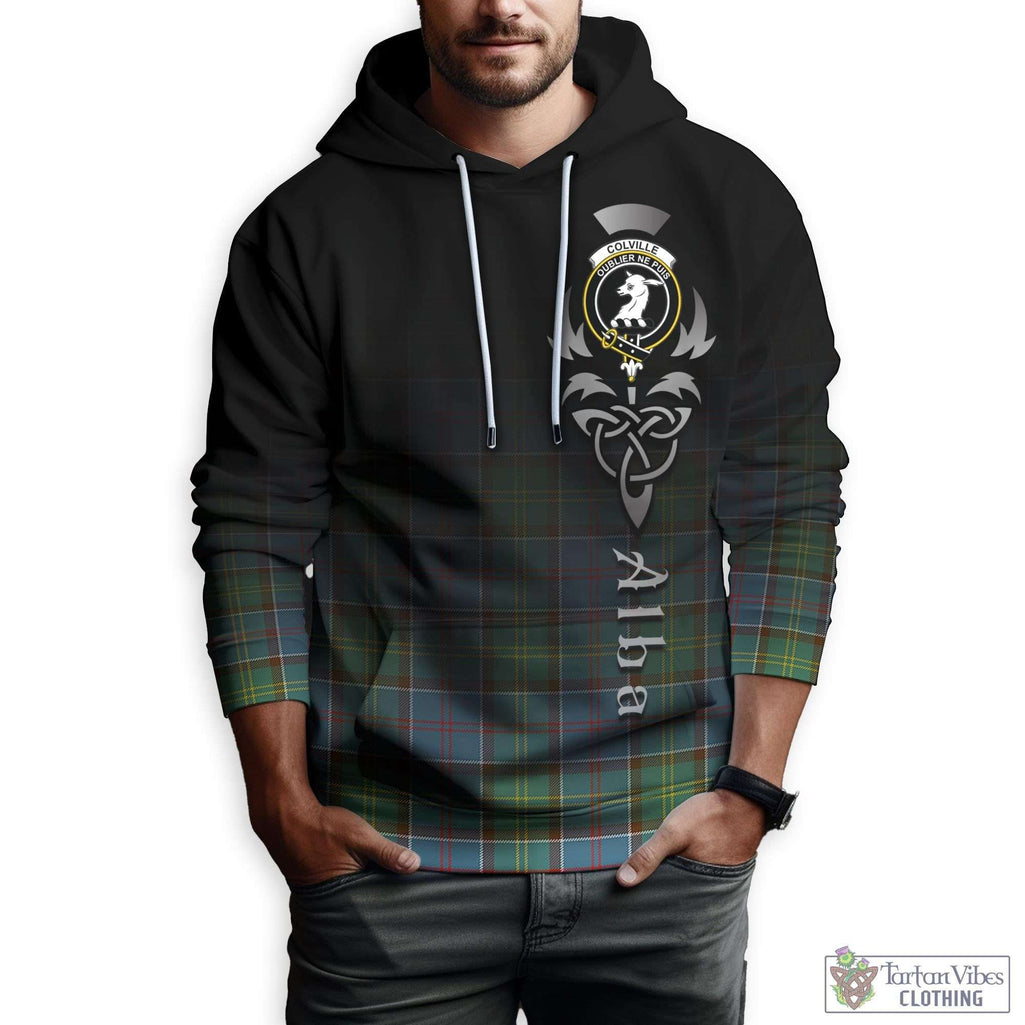 Tartan Vibes Clothing Colville Tartan Hoodie Featuring Alba Gu Brath Family Crest Celtic Inspired