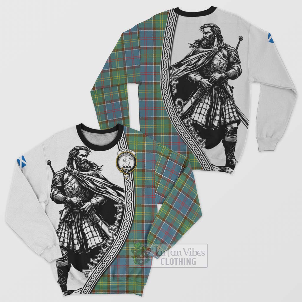 Tartan Vibes Clothing Colville Tartan Clan Crest Sweatshirt with Highlander Warrior Celtic Style