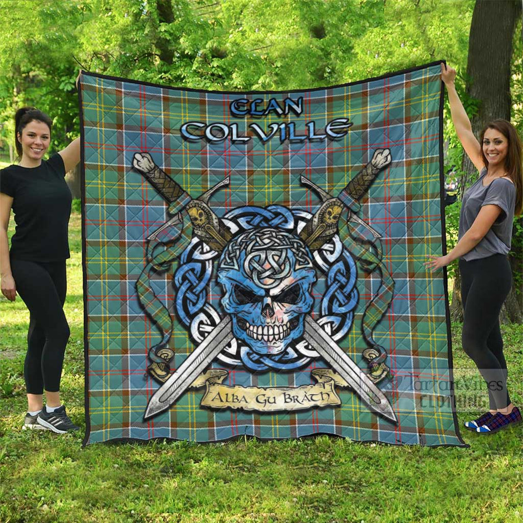 Tartan Vibes Clothing Colville Tartan Quilt with Celtic Skull Alba Gu Brath Style