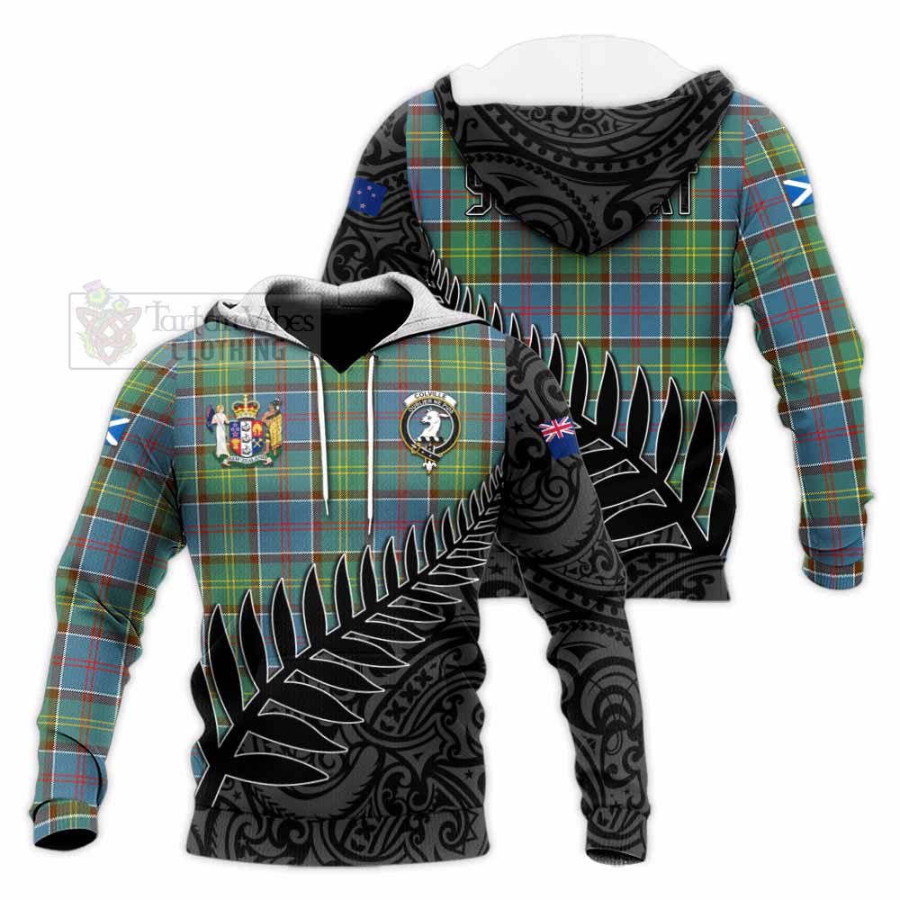 Tartan Vibes Clothing Colville Crest Tartan Knitted Hoodie with New Zealand Silver Fern Half Style