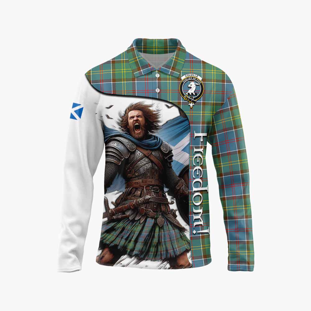 Tartan Vibes Clothing Colville Crest Tartan Long Sleeve Polo Shirt Inspired by the Freedom of Scottish Warrior