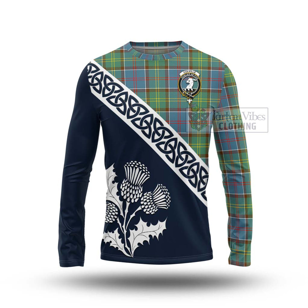 Tartan Vibes Clothing Colville Tartan Long Sleeve T-Shirt Featuring Thistle and Scotland Map