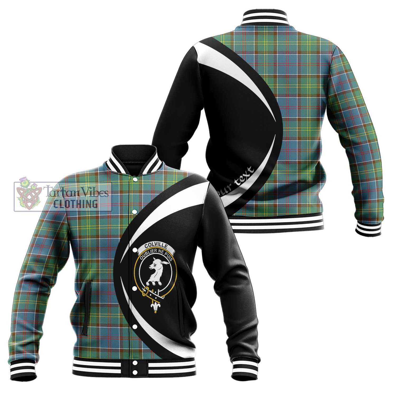 Colville Tartan Baseball Jacket with Family Crest Circle Style Unisex - Tartan Vibes Clothing