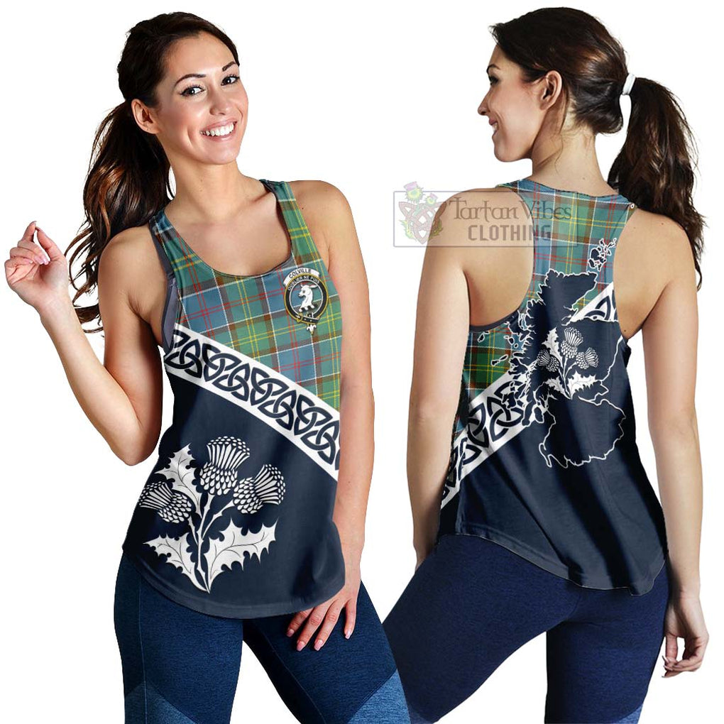 Tartan Vibes Clothing Colville Tartan Women's Racerback Tanks Featuring Thistle and Scotland Map