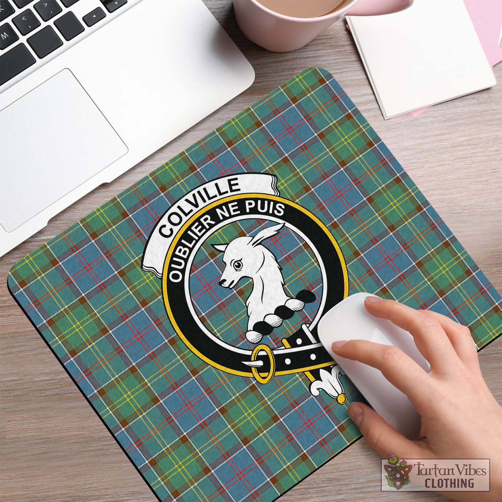 Tartan Vibes Clothing Colville Tartan Mouse Pad with Family Crest