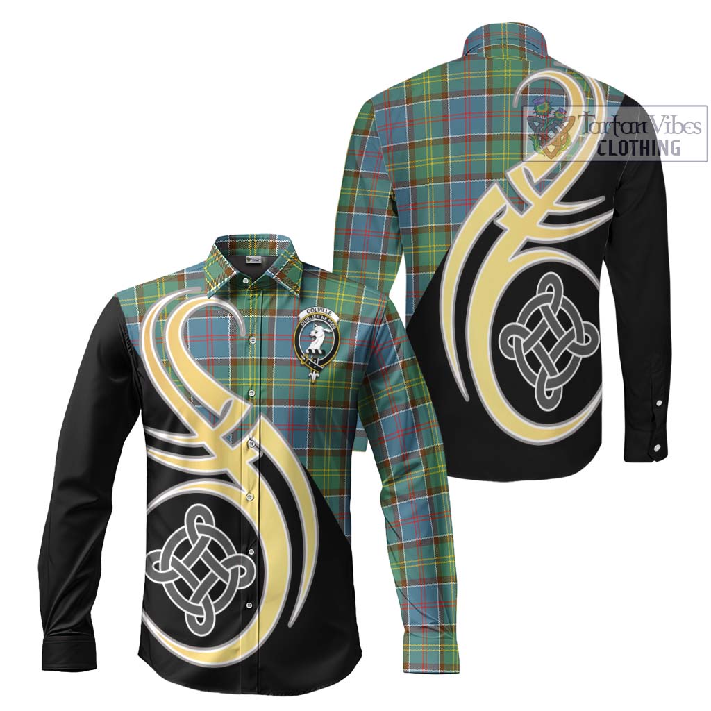 Colville Tartan Long Sleeve Button Shirt with Family Crest and Celtic Symbol Style Men's Shirt S - Tartan Vibes Clothing