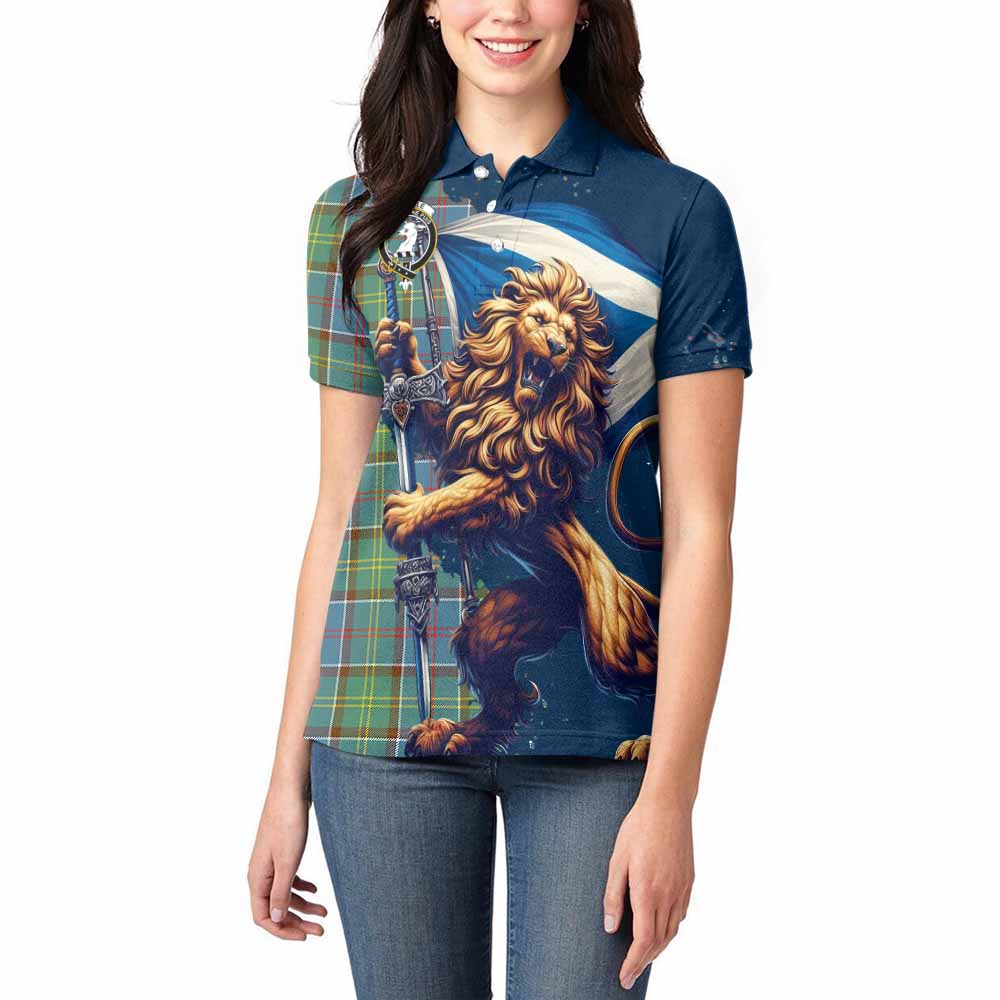 Tartan Vibes Clothing Colville Tartan Family Crest Women's Polo Shirt with Scottish Majestic Lion