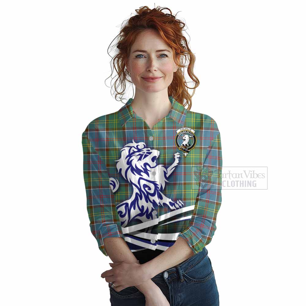 Tartan Vibes Clothing Colville Tartan Women's Casual Shirt with Alba Gu Brath Regal Lion Emblem